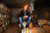 Miroslav Plio and Slovenian winemaker Ale Kristani in the Stancija Meneghetti wine cellar